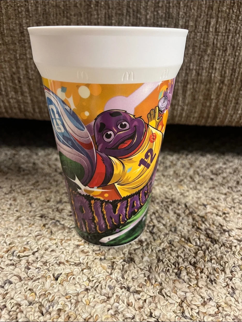 McDonald's Purple Grimace World Cup collectible Reusable Cup with Orange Accents